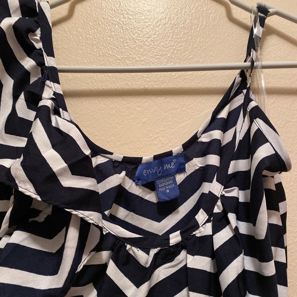 Juniors Navy Blue Small Chevron Ruffle Dress - Picture 2 of 3